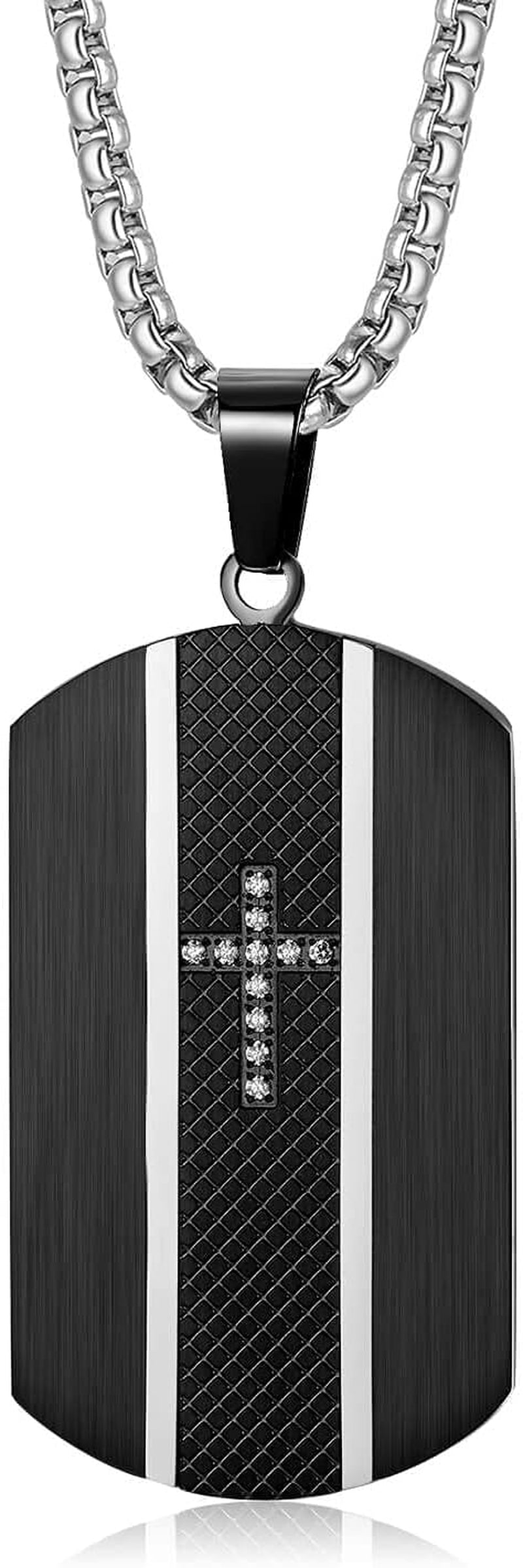 Stainless Steel Dog Tag Necklace for Men - Two-Tone Real Carbon Fibre Unisex Pendant