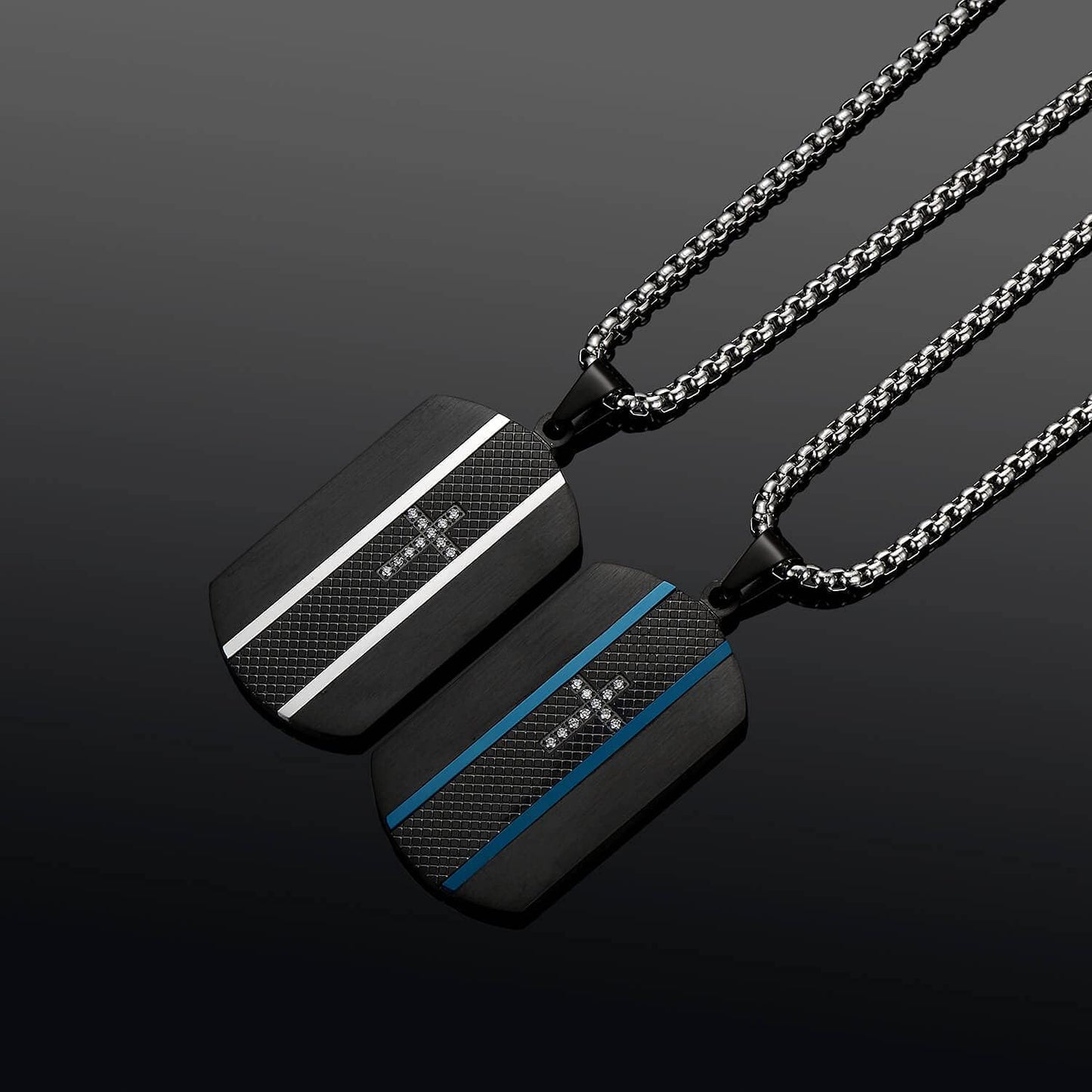 Stainless Steel Dog Tag Necklace for Men - Two-Tone Real Carbon Fibre Unisex Pendant