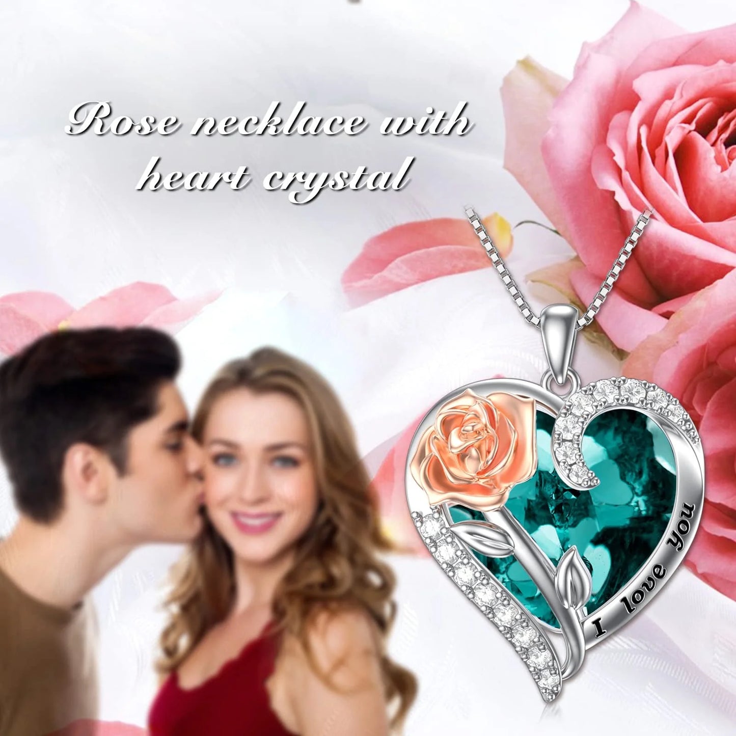 Graduation Gifts for Women Sterling Silver Rose Flower Pendant Necklace with Heart Crystal September Birthstone Pendant Jewelry Birthday Gifts,Sapphire
