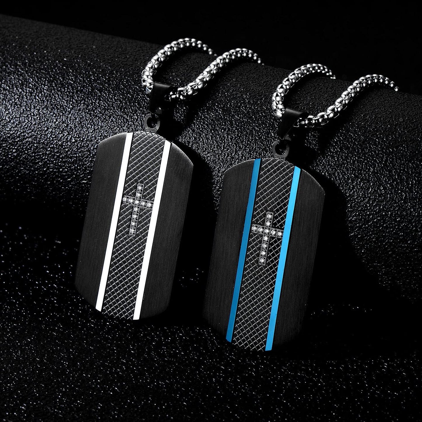 Stainless Steel Dog Tag Necklace for Men - Two-Tone Real Carbon Fibre Unisex Pendant