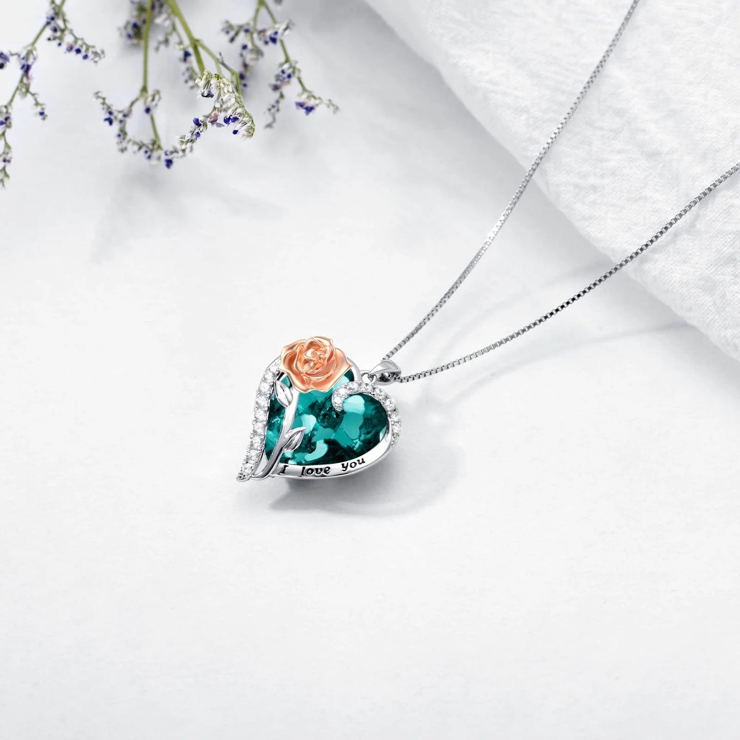 Graduation Gifts for Women Sterling Silver Rose Flower Pendant Necklace with Heart Crystal September Birthstone Pendant Jewelry Birthday Gifts,Sapphire