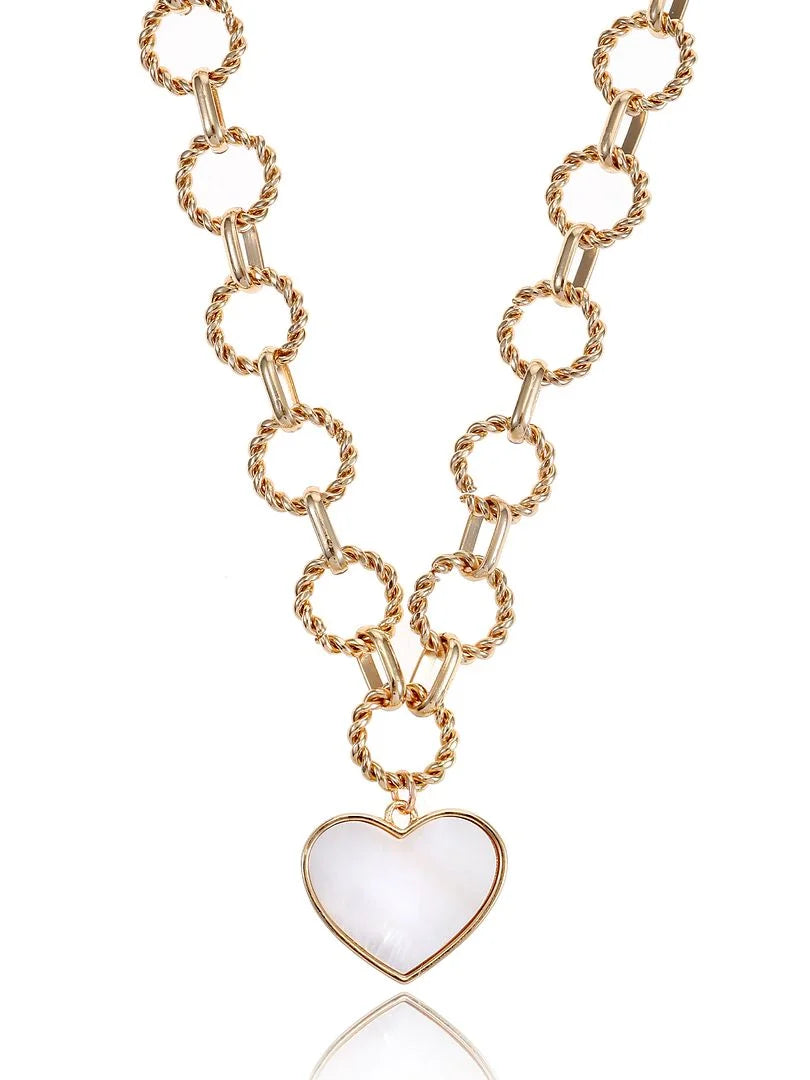 Women'S Gold Tone Mother of Pearl Heart Statement Necklace