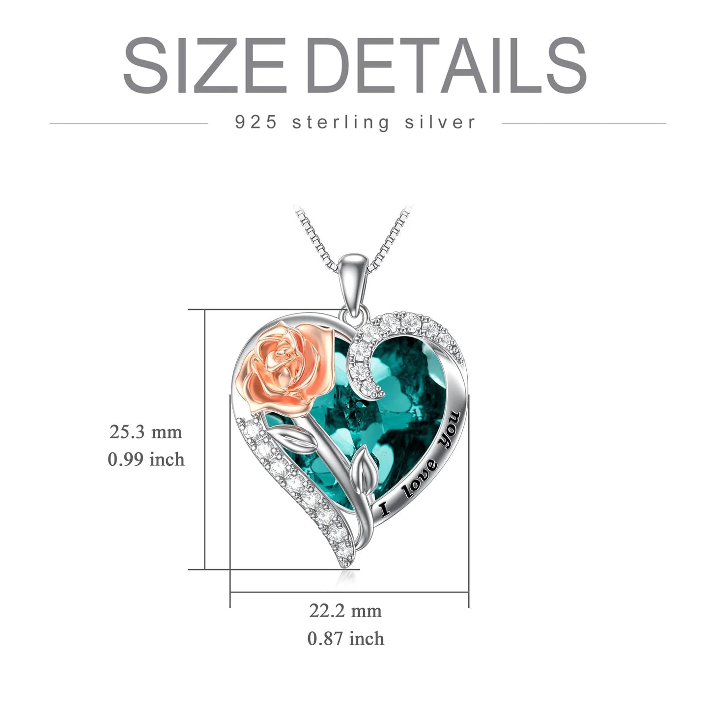 Graduation Gifts for Women Sterling Silver Rose Flower Pendant Necklace with Heart Crystal September Birthstone Pendant Jewelry Birthday Gifts,Sapphire