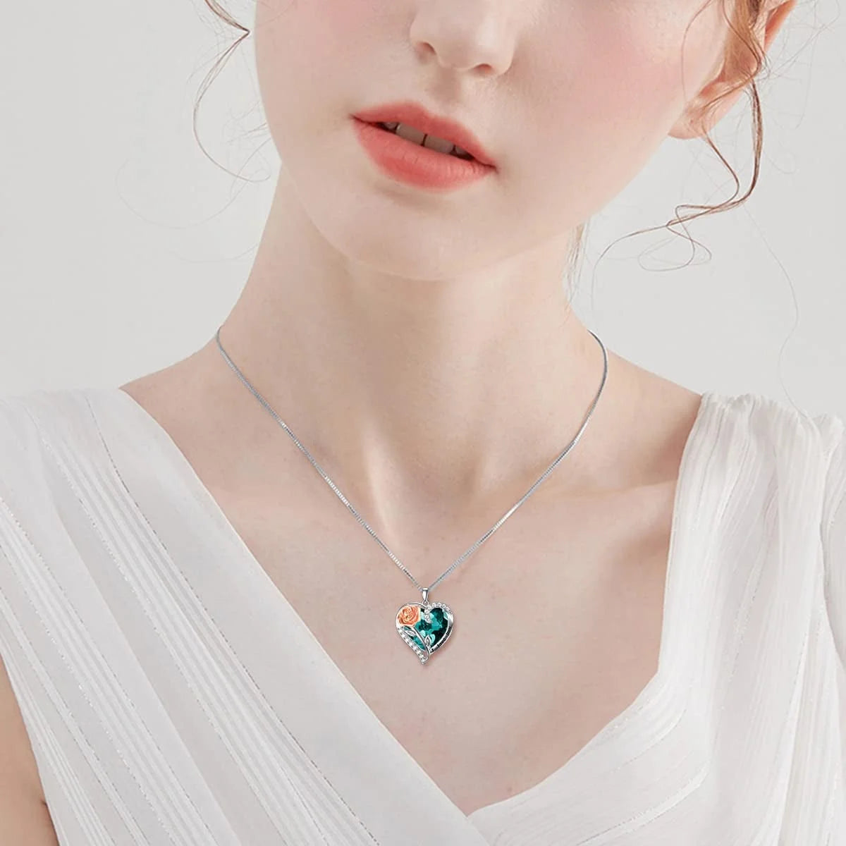 Graduation Gifts for Women Sterling Silver Rose Flower Pendant Necklace with Heart Crystal September Birthstone Pendant Jewelry Birthday Gifts,Sapphire