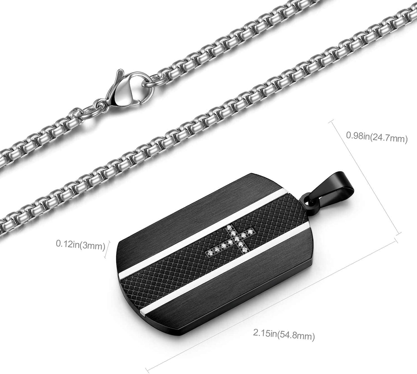 Stainless Steel Dog Tag Necklace for Men - Two-Tone Real Carbon Fibre Unisex Pendant