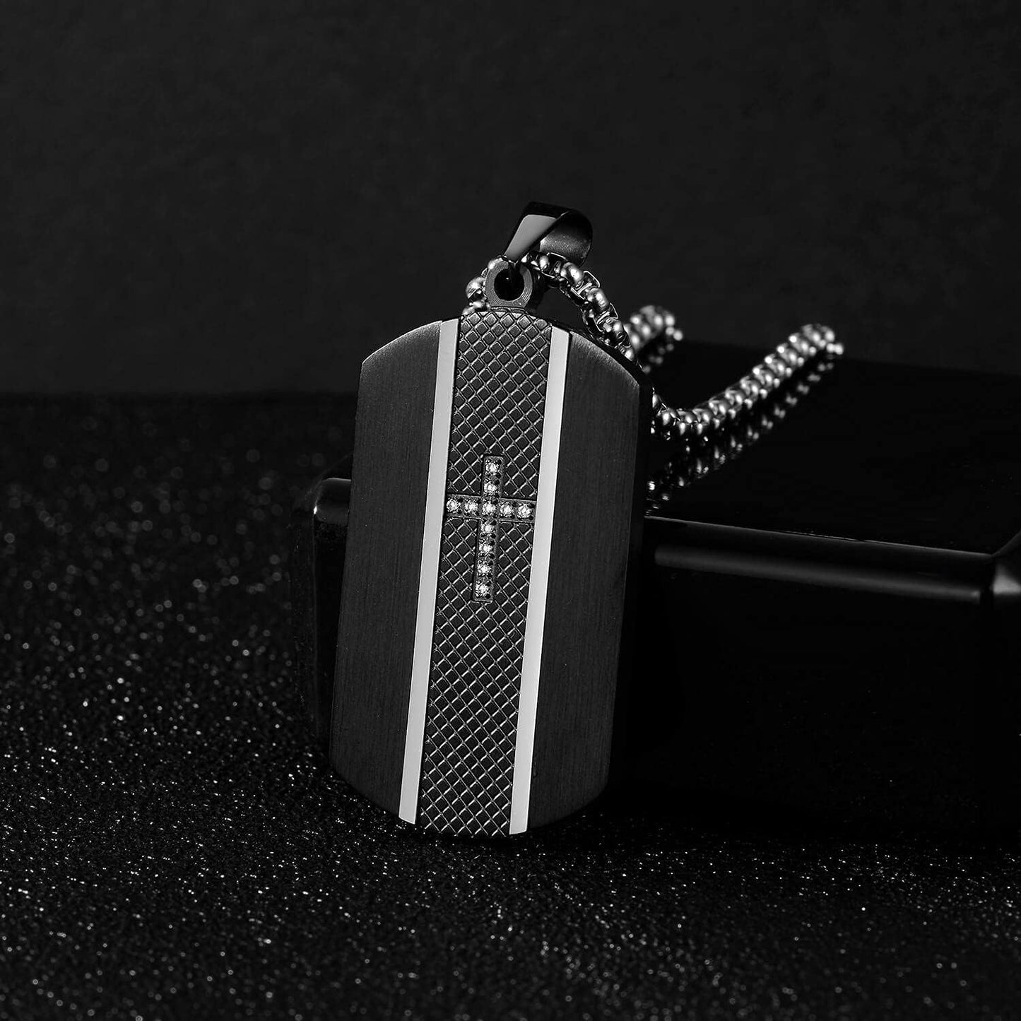 Stainless Steel Dog Tag Necklace for Men - Two-Tone Real Carbon Fibre Unisex Pendant