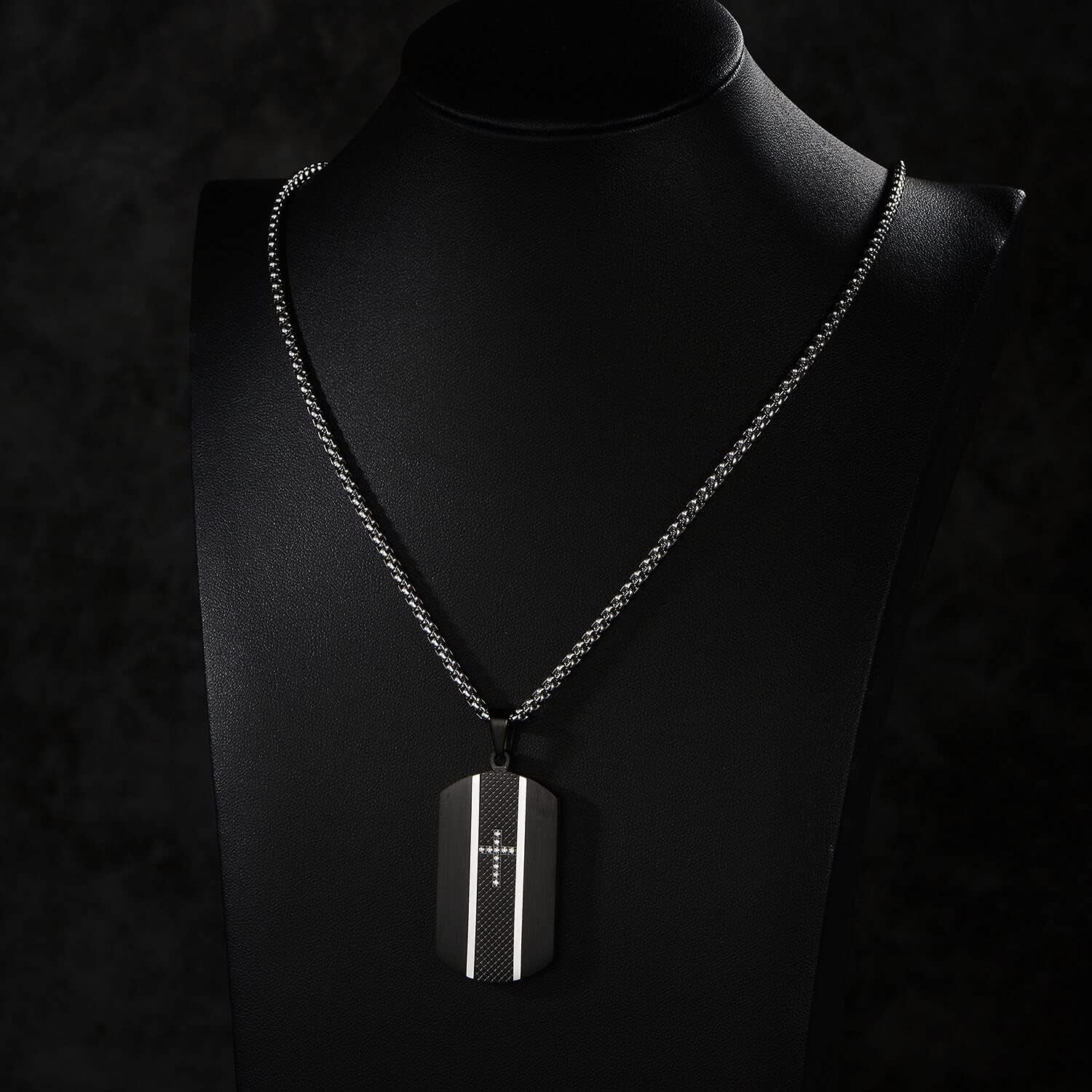 Stainless Steel Dog Tag Necklace for Men - Two-Tone Real Carbon Fibre Unisex Pendant