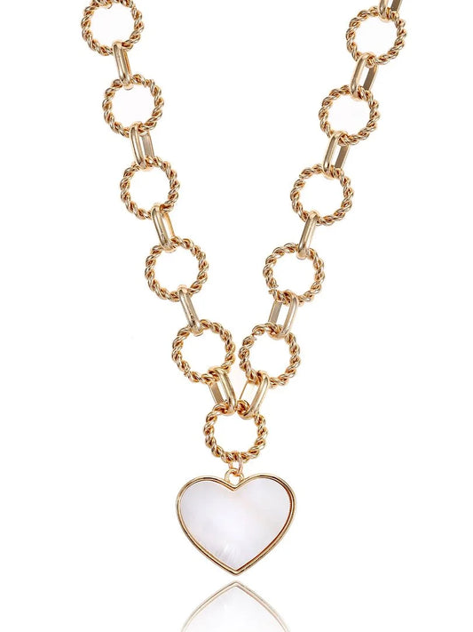 Women'S Gold Tone Mother of Pearl Heart Statement Necklace